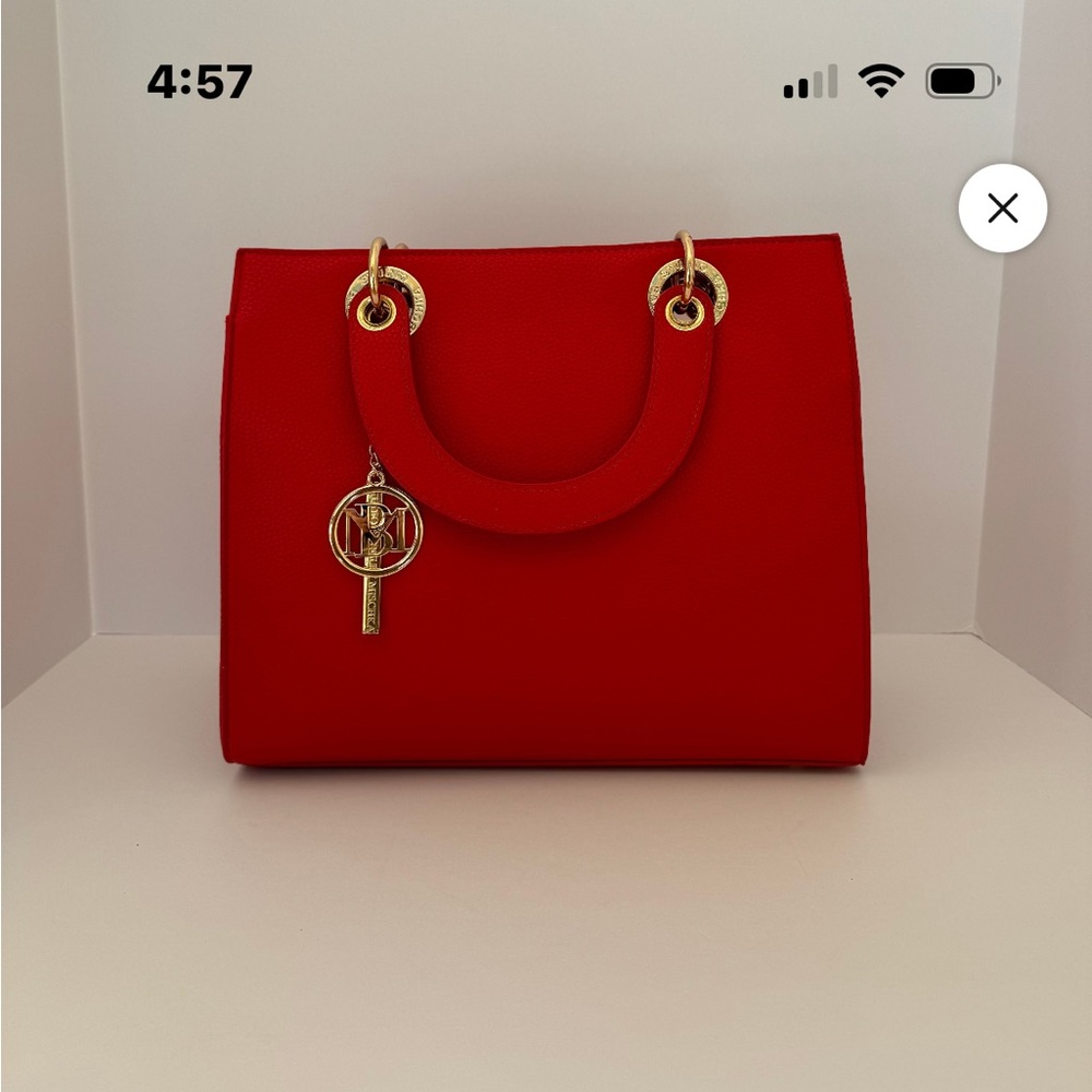 Red Handbag with Gold Accents